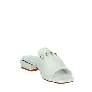 Mules à talon bas pour femme Laura Biagiotti en cuir blanc avec détails en strass - Product Image 5