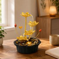 Fontaine d'eau de table en métal doré Lotus, décoration intérieure relaxante avec lumière LED