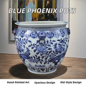 Ensemble de pots de fleurs en céramique Jingdezhen, fleurs de phénix peintes à la main en bleu et blanc <span class=keywords><strong>pour</strong></span> grand jardin extérieur suspendu vintage - Product Image 2