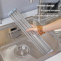 Multifunctionele opvouwbare afdruiprek van roestvrij staal en siliconen, antislip, voor servies, fruit en groenten