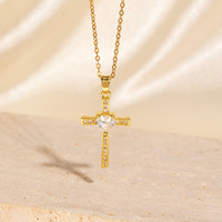 Bijoux fantaisie style hip-hop en acier inoxydable plaqué or 18 carats chaîne à maillons strass zircon croix collier à breloques pour hommes