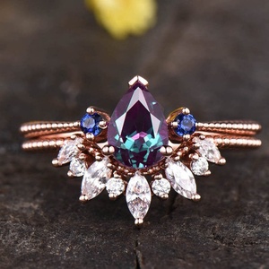 Rose Gold 925 <b>Sterling</b> <b>Silver</b> Band Jewelry Synthetic Lab Created Alexandrite <b>Ring</b> <b>Set</b> for Women - Product Image 1
