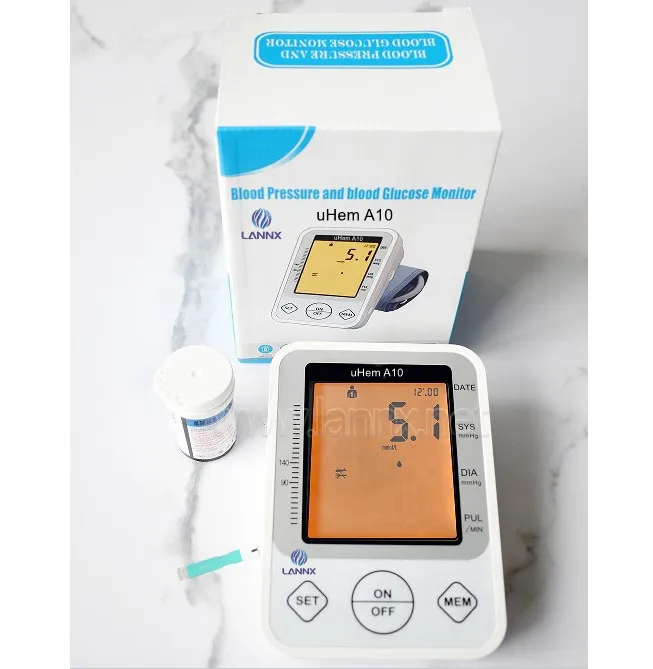 LANNX UHem A10 Monitor Tekanan Darah Multifungsi, Meteran Glukosa Monitor 2 In 1, Strip Tes Tekanan Darah Gula Darah