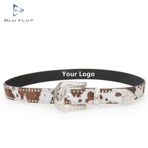 Cowboy Homens Mulheres <span class=keywords><strong>Rhinestone</strong></span> Diamante Y2k Moda Design Frisado Preto Studded Buckle Cintos De Couro Personalizado - Product Image 5