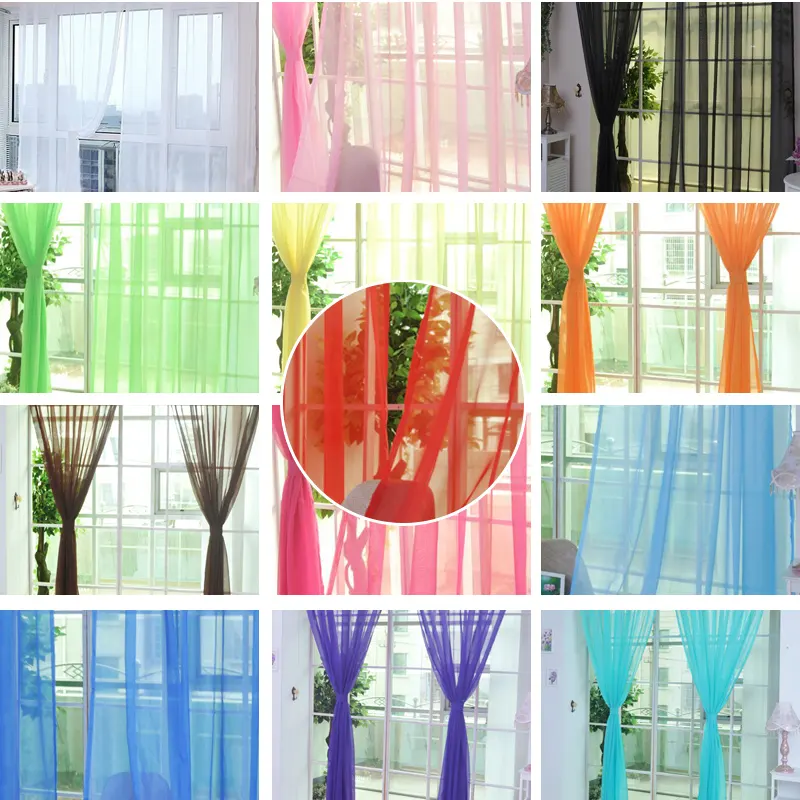 Ready Made Wholesale Cheap Classic Curtain Fabric Valance Home Decoration Solid Sheer Curtains Windows Tulle Drapes