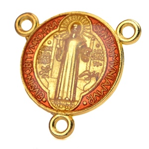 Medalla Religiosa de San Benito de 17 mm, Colgante con 3 Orificios en el Centro, Metal Dorado Multicolor, Aleación de Zinc, Joyería, Amuleto - Product Image 1