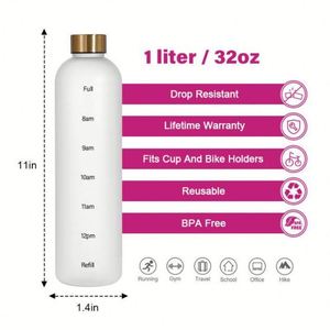 Botella de Agua Deportiva de 1 Litro, Libre de BPA, a Prueba de Fugas, de Tritán, con Marcador de Tiempo, Botella de Agua Motivacional Grande - Product Image 5