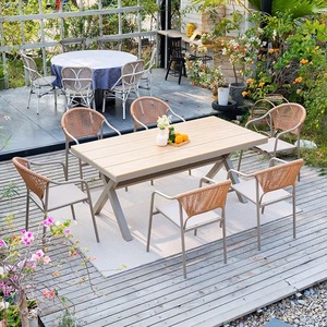 Offre Spéciale – Ensemble <span class=keywords><strong>Table</strong></span> et Chaises d'Extérieur en Rotin PE Empilables à Bas Prix – <span class=keywords><strong>Table</strong></span> et Chaises de Restaurant en Corde Tressée d'Aluminium pour l'Extérieur - Product Image 2