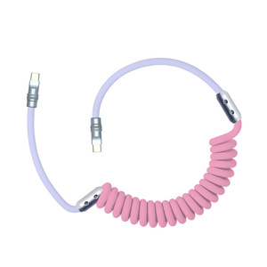 1M Nylon trenzado <span class=keywords><strong>rizado</strong></span> silicona líquida 240W tipo C a tipo C <span class=keywords><strong>Cable</strong></span> DE DATOS <span class=keywords><strong>Cable</strong></span> en espiral de resorte <span class=keywords><strong>Cable</strong></span> de carga para teléfono celular - Product Image 3