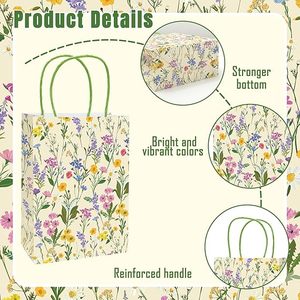 Sacs en papier de haute qualité à motif floral avec poignées, pour cadeaux, friandises, bonbons, pour les anniversaires d'enfants, les fêtes de printemps - Product Image 6