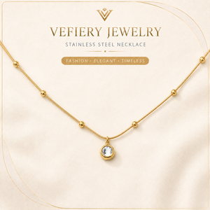 Gold Color Titanium Steel Round Stone <b>Fashion</b> <b>Necklace</b> for Women - Product Image 1