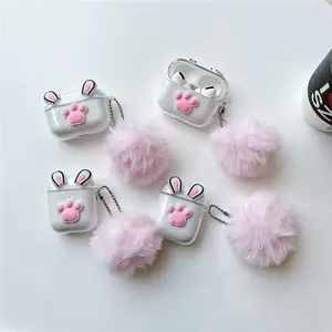 New 3D Cartoon Cute Pink Fur Ball Transparent Case For Apple iPod Earpods Case For Airpods Cases 2021