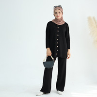 Moyen-Orient Automne Hiver Épaissie Tricot Abaya Pull Ample Pantalon Large Ensemble Deux Pièces