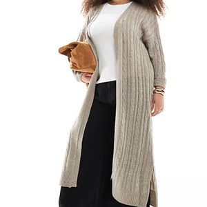 OEM Custom Knitwear Beige <strong>Long</strong> <strong>Line</strong> Women's Loose Fit Casual Fashion and Comfort for Daily Wear Solid Color Knit <strong>Cardigan</strong> - Product Image 1