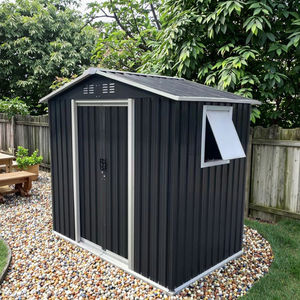 Abri métallique noir de 6 pieds x 4 pieds avec fentes de ventilation et fenêtres, abri de jardin avec <span class=keywords><strong>porte</strong></span> coulissante - Product Image 1