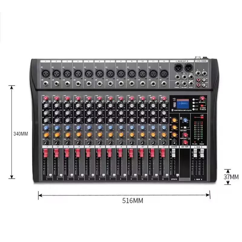 Ct12 Hot Selling 12 Channel Dj Mixer Console Audio Mixer Aansluiten Eindversterker Geluidskaarten Met Usb Computer