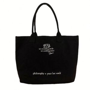 Bolsa de Hombro de Lona con Logotipo Personalizado Estampado en Caliente, Bolsa de Compras Grande de Lona de Algodón Negra - Product Image 5