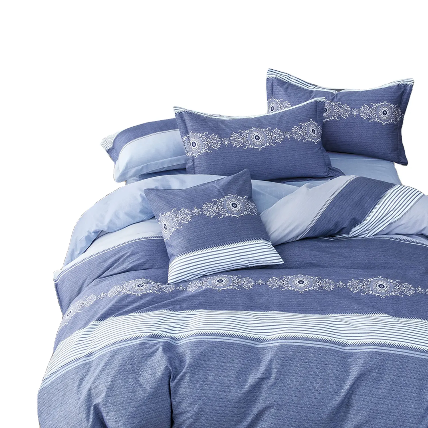 European style blue royal king size cotton quilt bedding duvet cover bed set