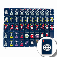 Ensemble de Mahjong de Luxe Américain, Tuiles Acryliques Double Couche Bleu Clair de 1,42 Pouce, Thème Hiver Station de Ski, Gravure Laser UV, Portable