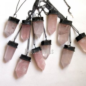NM40505 Women Large Rose Quartz Crystal Healing Stone Point Obelisk Pendulum Pendant Necklace <strong>Witch</strong> Wicca Gift <strong>Jewellery</strong> - Product Image 3