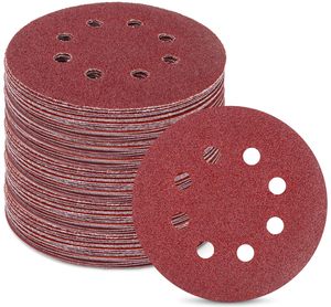 Disque de ponçage auto-agrippant en oxyde d'aluminium grain 120, 125 mm (5 pouces), 8 trous, rond, pour le polissage de meubles - Product Image 1