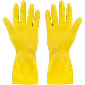 Çizgisiz ev işi temizlik el koruma premium yeniden su geçirmez bulaşık sarı lateks ev kauçuk eldiven