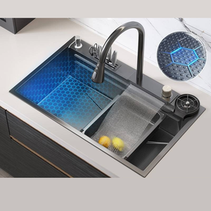 El yapımı paslanmaz çelik mutfak lavabosu şelale tek kase çanak raf Nano yüzey işleme montaj kurulum 1 delik - Product Image 5