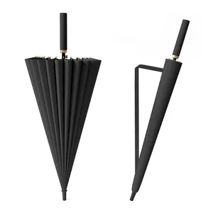 Payung hitam tulang 24 merek kustom payung Golf Promosi 110cm dengan cetakan Logo