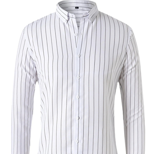 Camisa de Vestir Formal para Hombre, Corte Entallado, Manga Larga, Tela Dobby <span class=keywords><strong>con</strong></span> Rayas Verticales, 100% Poliéster - Product Image 1