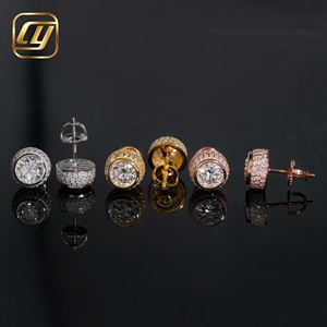 Boucles d'oreilles clous en argent 925 avec halo de moissanite, pavées de diamants VVS ronds, style Iced Out, bijoux pour hommes - Product Image 2