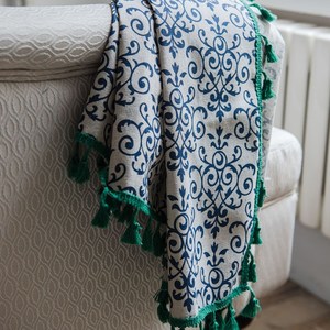 Cortina de lino y algodón con estampado de porcelana azul y blanca, borlas, cenefa de cocina de estilo chino, cortinas semisombreadas para el hogar - Product Image 6
