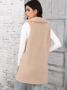 <strong>Women</strong> Lapel Collar <strong>Sherpa</strong> Fleece Vest Sleeveless Button Down <strong>Gilet</strong> With Flap Pockets Casual Ladies Winter Outerwear Jacket - Product Image 2