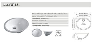 כיפה ואולך 18 אינץ 'מתחת לכיור חדר אמבטיה מודרני לבן אובל עבור מלון ווילה לשימוש לאגן - Product Image 2