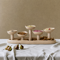 Grand plateau de service en céramique crème avec 5 bols pour apéritifs, ensemble de bols à trempette pour fêtes, buffets, décorations de maison