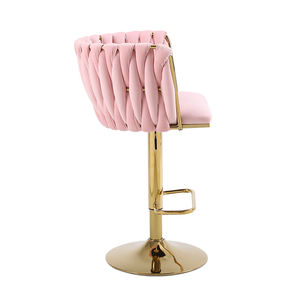 Premium Fluwelen Gouden Been Roterende En Verstelbare Luxe Barstoel Met Weelderig Design - Product Image 4