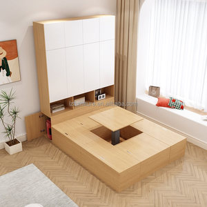 Economical Compact Studio Apartment Furniture Sets <b>With</b> WoodenTatami Bed <b>with</b> Built-in <b>Desk</b> Wardrobe & Drawer Storage - Product Image 2