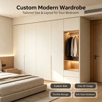 Armoire intégrée moderne et écologique sur mesure, armoire de chambre à coucher du sol au plafond avec éclairage LED pour chambre à coucher, appartement, maison