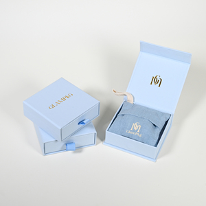 Wholesale Custom Logo Blue Drawer Paper Jewelry <b>Box</b> with Cotton Linen Bag Sliding <b>Gift</b> Packaging for <b>Earrings</b> Ring Necklace - Product Image 5