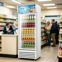 Réfrigérateur commercial blanc à porte simple avec refroidissement par le bas, éclairage supérieur et étagères réglables pour la vente de boissons en café