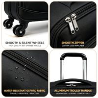 Valise à roulettes légère en tissu Oxford, poches multiples à fermeture éclair sur le devant, serrure TSA, roues pivotantes, bagages pour voyages d'affaires