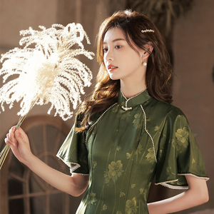 Été cheongsam fille tempérament jeune chinois traditionnel rétro <span class=keywords><strong>qipao</strong></span> vert soirée élégante robe femmes dames usine - Product Image 3