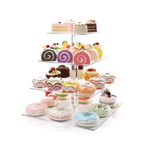 Doğum günü için kare Maypole akrilik 4 katlı Cupcake standı