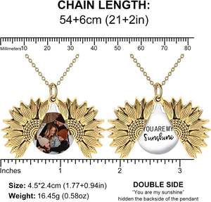 Collana con medaglione di girasole con foto personalizzata SLOONG "tu sei <span class=keywords><strong>il</strong></span> <span class=keywords><strong>mio</strong></span> sole" <span class=keywords><strong>gioielli</strong></span> incisi regalo per la festa della mamma per le donne - Product Image 6