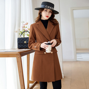 Apricot Women's Trench Coat Mid Length Slim Fit Warm Keeper Autumn Winter Professional Coat - Product Image 4