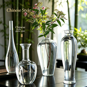 Jarrón de Vidrio de Borosilicato Transparente, Estilo Chino, Hecho a Mano, Ecológico, para Plantas y Flores, Decoración del Hogar - Product Image 1