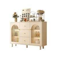 Buffet moderne blanc crème à 4 portes avec panneau arqué, meuble de rangement en bois