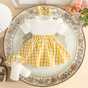 Completo Set Estivo 2026 per Bambine: Gonna Pied-de-Poule, Calzini e Copricapo in Cotone Traspirante con Maniche Volanti a Manica Corta - Product Image 6