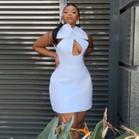 Robe Courte Sexy Sans Manches Style Européen et Américain, Moulante, Évidée, Douce, Quotidienne, de Soirée, Élégante, Couleur Unie, avec Nœud et Col Halter