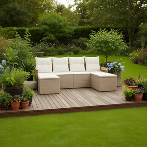 Juego de Sofás de Jardín de Ratán Beige, 88.6-92.1 Pulgadas, Muebles de Exterior de Acero con Recubrimiento en Polvo - Product Image 2