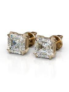 10KT Yellow Gold Asscher Cut Diamond Earrings VVS-GH IGI Certified Classic Solitaire <b>Stud</b> Jewelry - Product Image 4